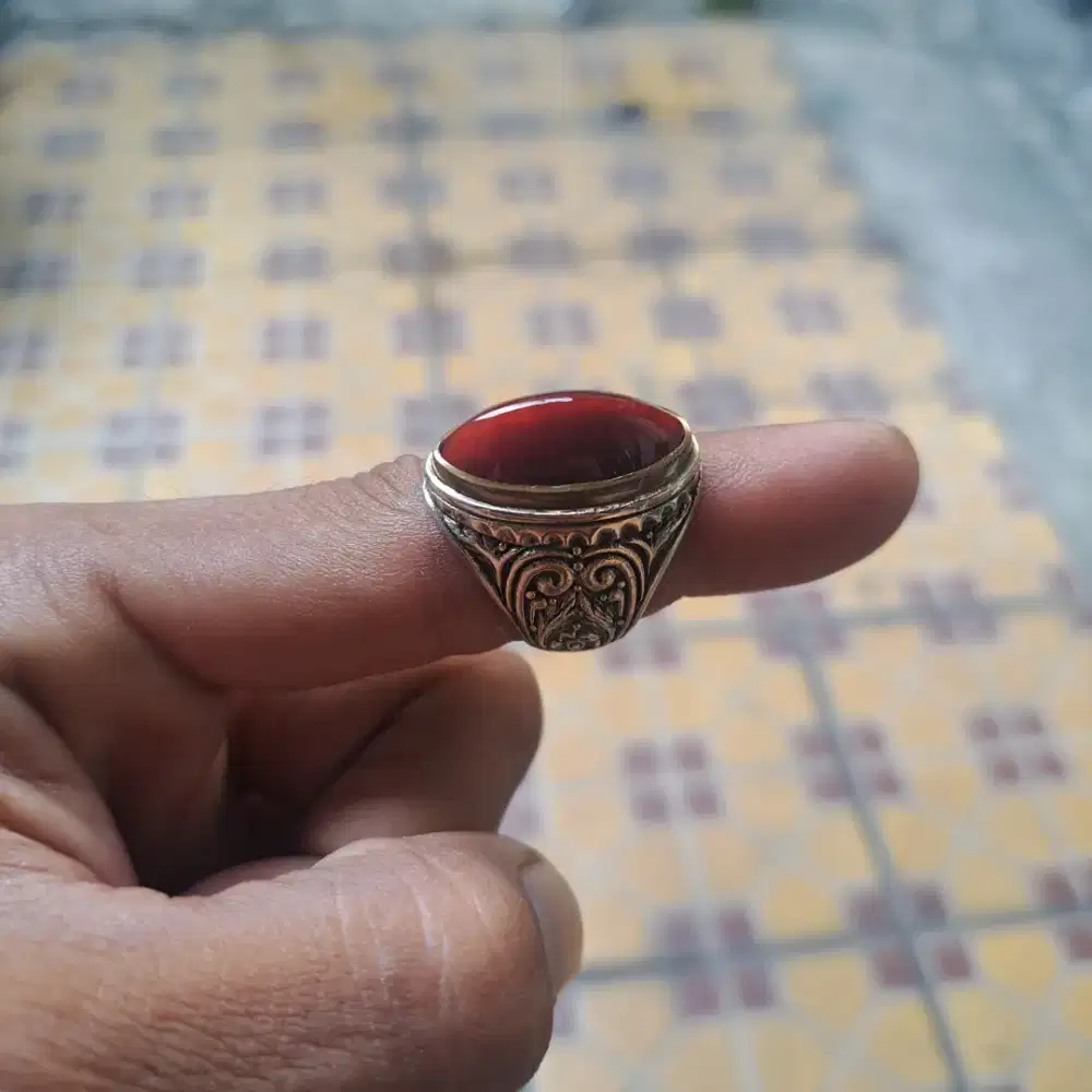 Natural batu akik pandan merah jamblang sisik betik, ring list tembaga
