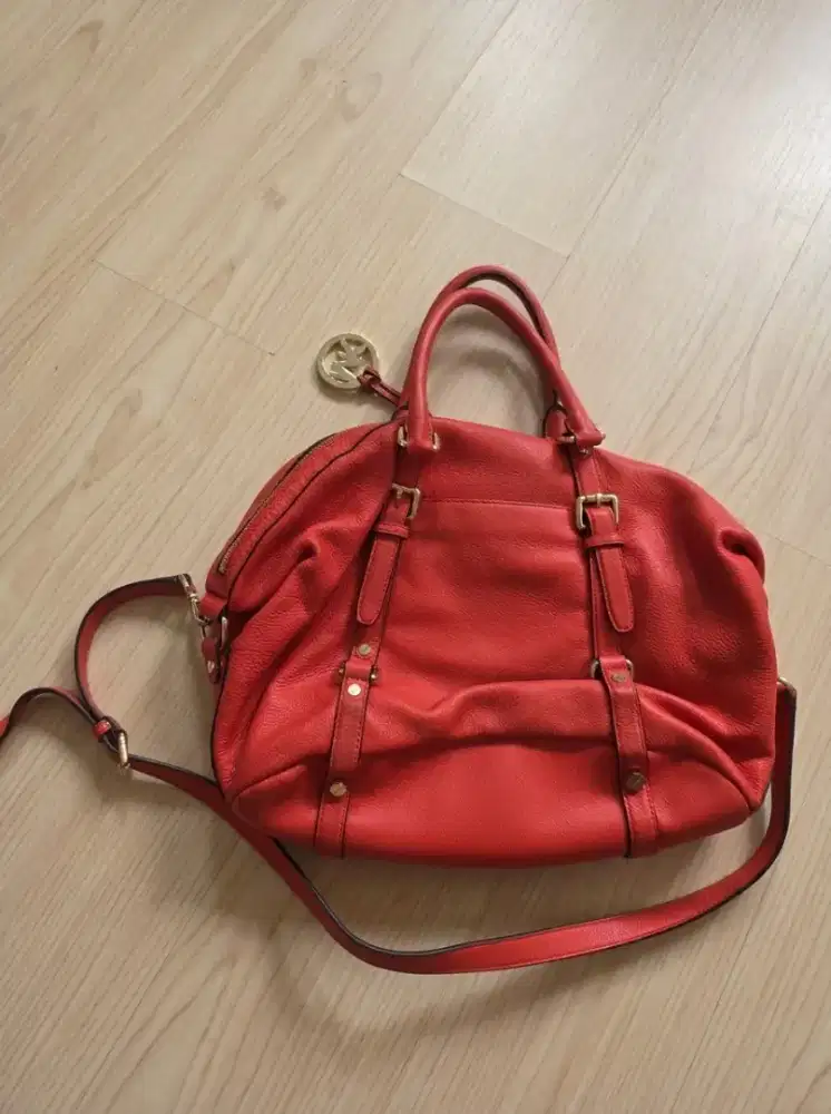 Tas Michael Kors Bedford Satchel Red Pebbled Leather