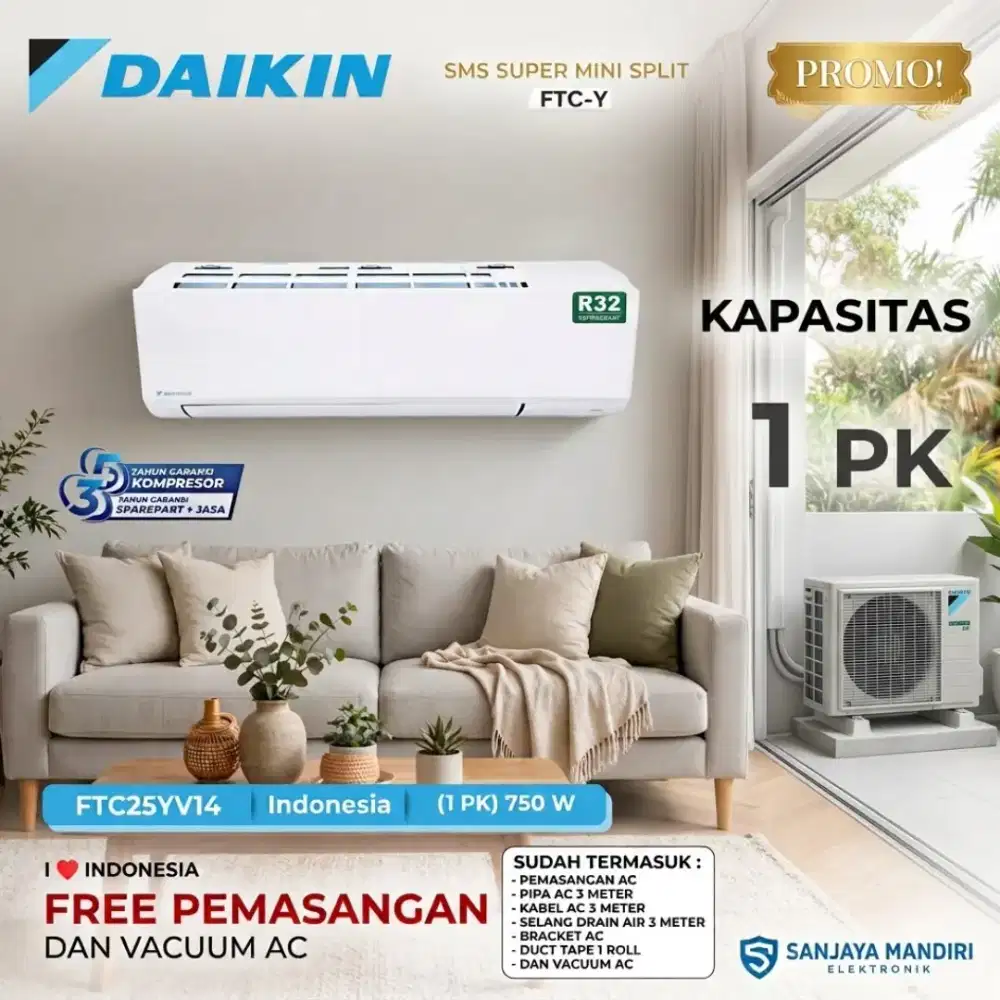 FREE PASANG! DAIKIN AC Split 1 PK STANDART FTC-25YV14 G-ION Filter HD