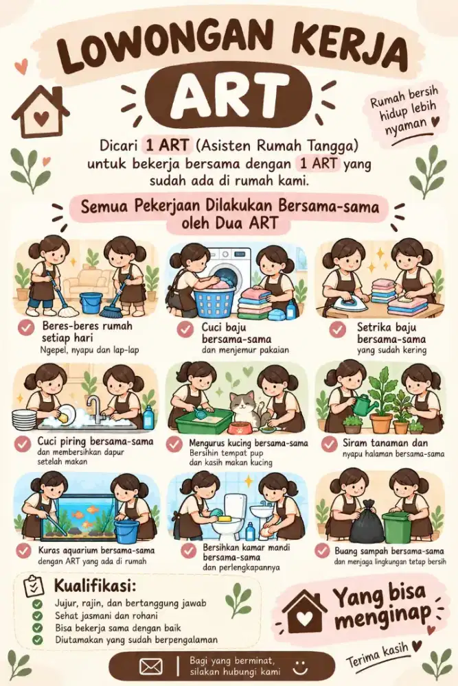 DIBUTUHKAN ASISTEN RUMAH TANGGA