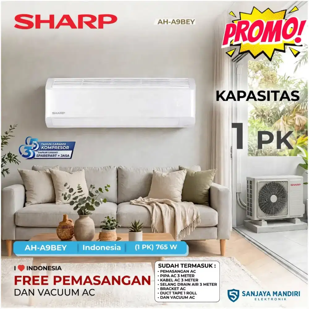 FREE PASANG! SHARP AC 1 PK STANDART TurboCool AH-A9BEY GARUDA AirFlow