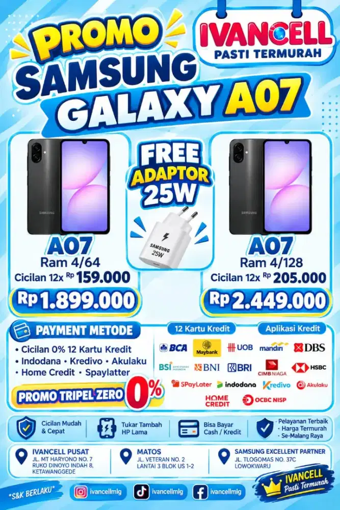 SAMSUNG A07 SERIES, PROMO KREDIT BUNGA MULAI 0%, HARGA OKTOBER MURAHLO