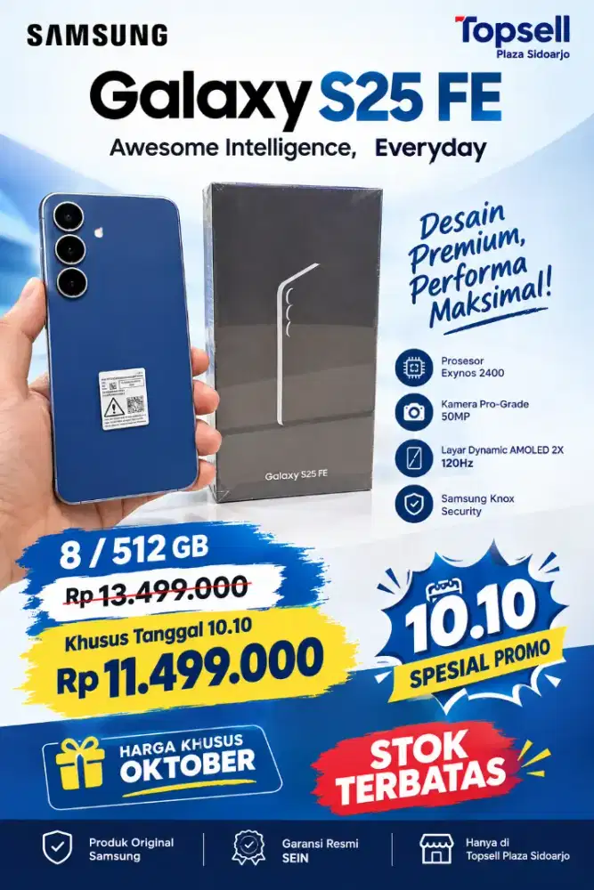 11 jutaan ‼️  8/512gb
SAMSUNG galaxy S25 FE ‼️Baru, Segel, Resmi SEIN