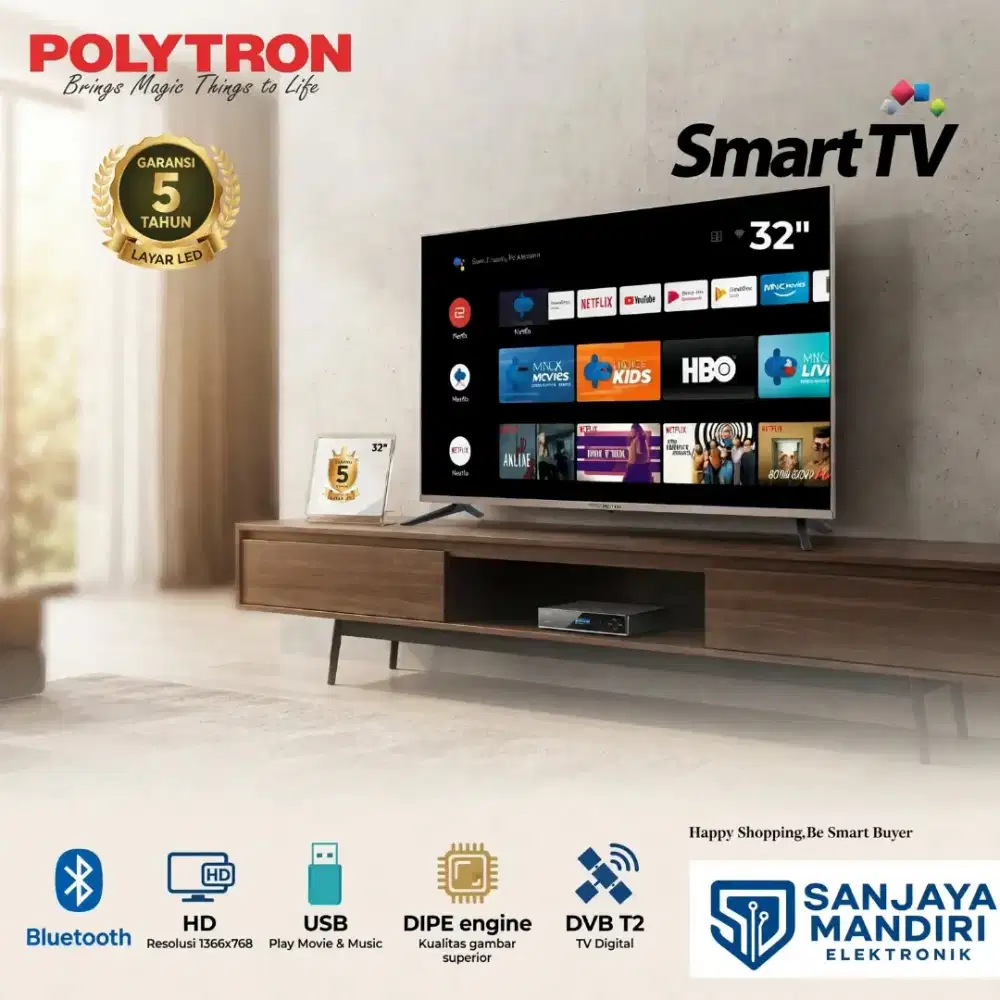 Garansi 5 Tahun! LED POLYTRON SMART TV 32 Digital TV HD Youtube USB