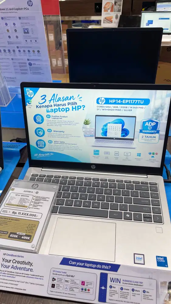laptop sekolah dan kantor HP 14 EP1177TU Intel Core 5 120U 8GB SSD 512
