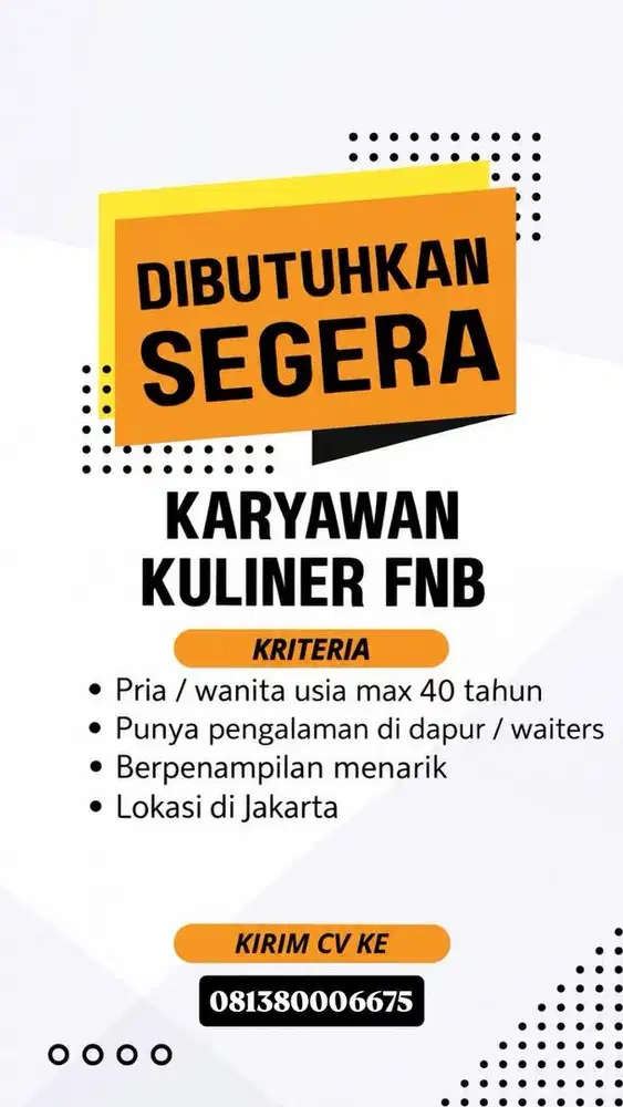 KARYAWAN MASAK DAN STAND KULINER TENDA