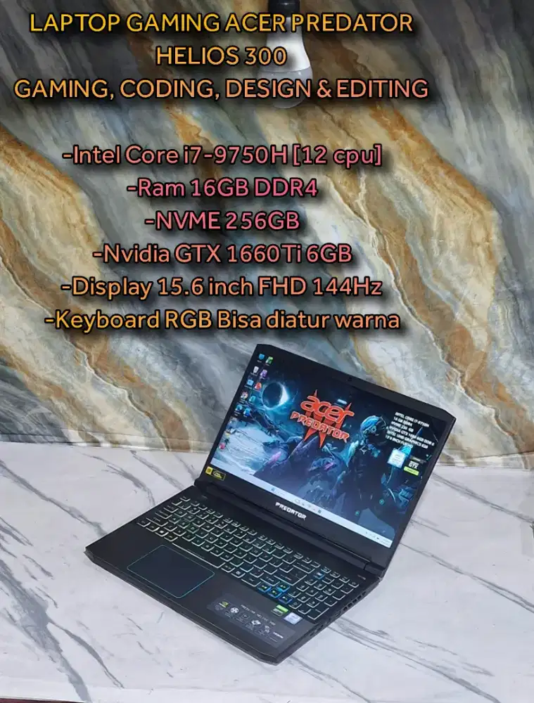 LAPTOP GAMING ACER PREDATOR INTEL CORE i7 9750H LAPTOP EDITING LAPTOP