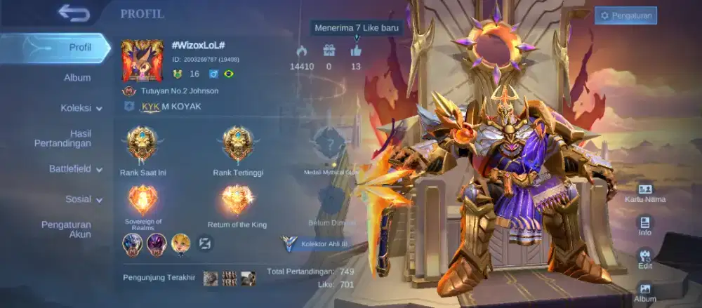 Akun Mobile Legend johnson legend polosan