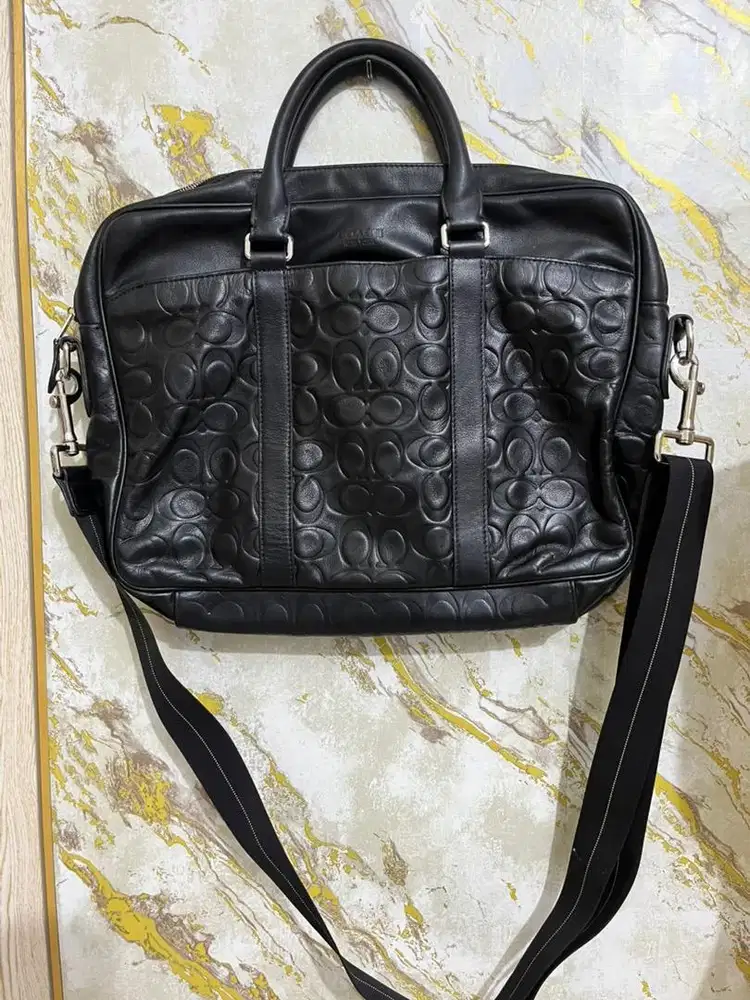 Coach Black Leather Business Bag / Briefcase Pria Original