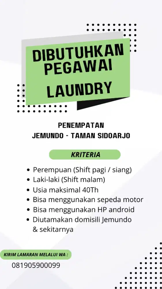 Lowongan Pegawai Laundry