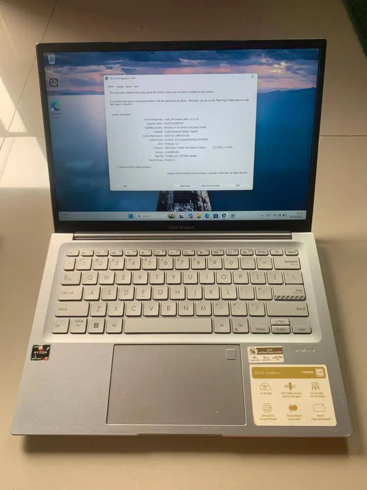 Asus Vivobook M1403QA, Ryzen 5 5600H, RAM 16GB, SSD 512GB