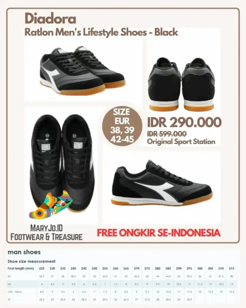 Diadora Ratlon Men's Lifestyle Shoes - Black :  Size : 38, 39, 42-25