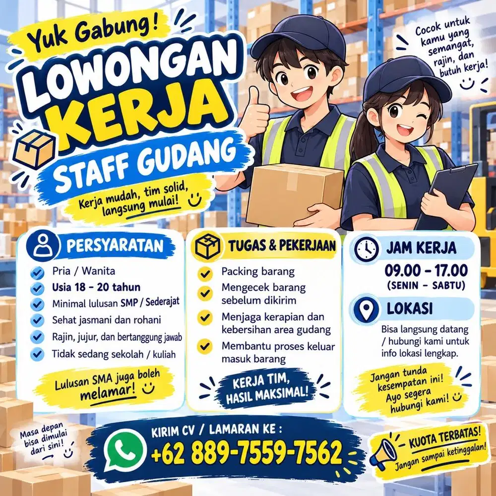 Dicari Staff Gudang Laki-laki dan Perempuan