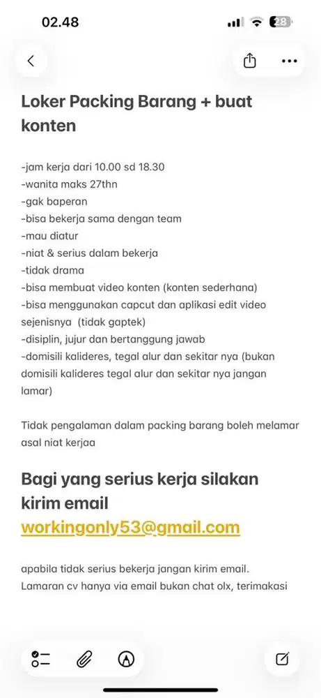 Loker Packing + membuat konten sederhana