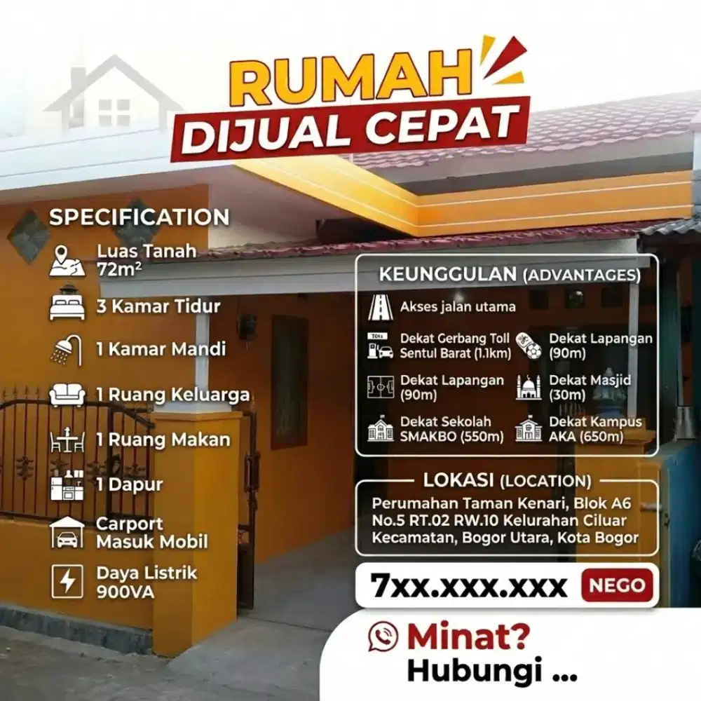 DIJUAL CEPAT, SIAP HUNI
