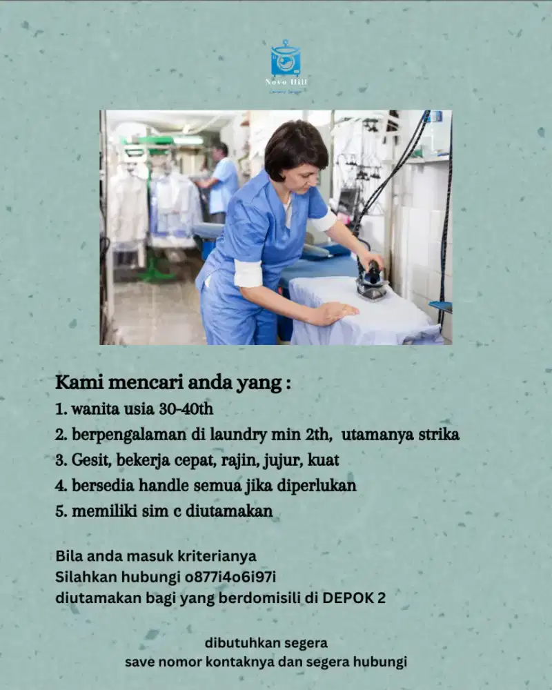 Dibutuhkan karyawan strika uap