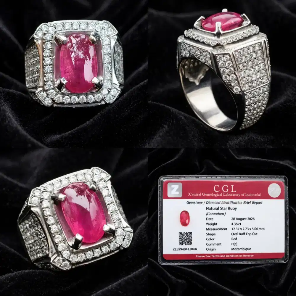 Ruby HC Mozambik 4.25 ct memo CGL ring Perak Microsetting Mewah