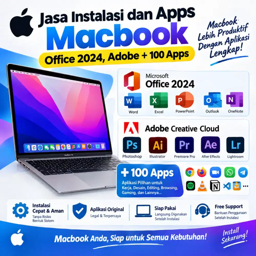 instal macbook + office 2024 + full program + Adobe