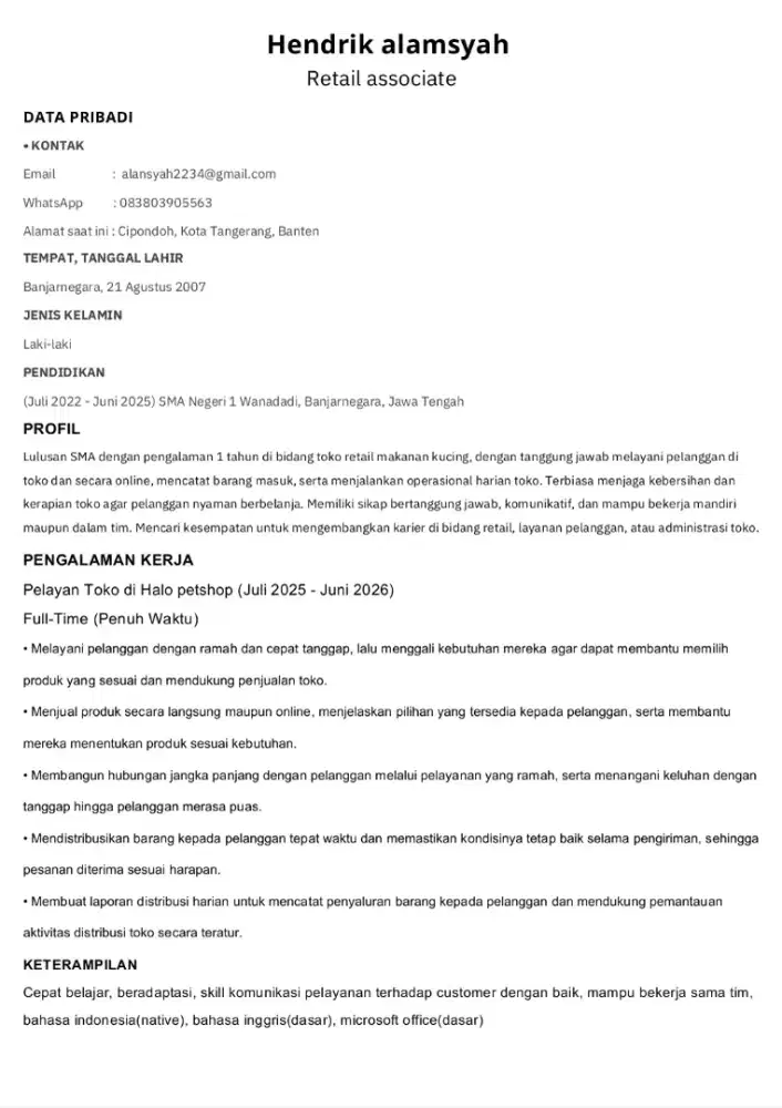 Sedang mencari pekerjaan
