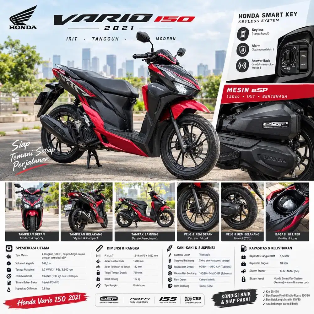 Honda Vario 150 2021 Merah Hitam Bekas Terawat Siap Pakai