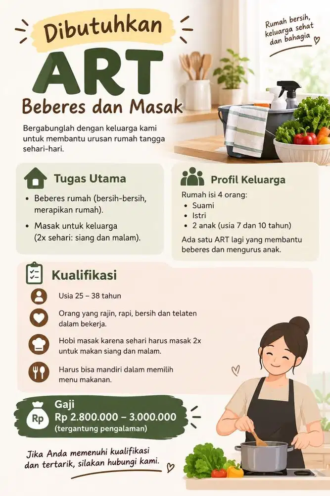 Dibutuhkan Art beberes dan Masak