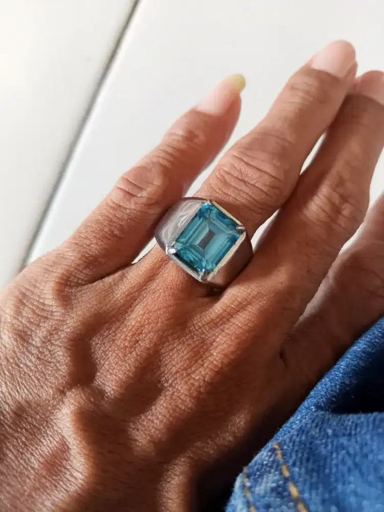 Batu Cincin Akik Permata Natural Blue Topaz Swiss Mewah