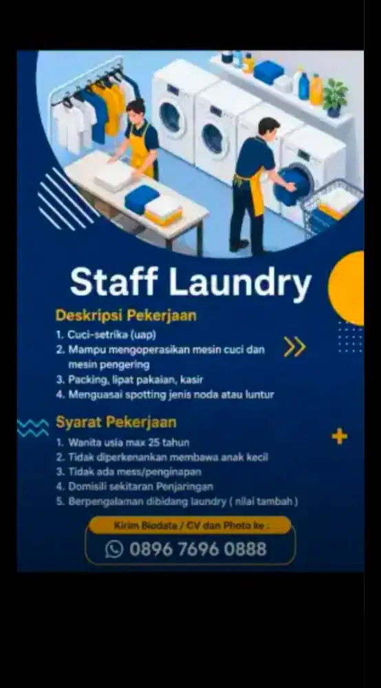 Dibutuhkan staff laundry