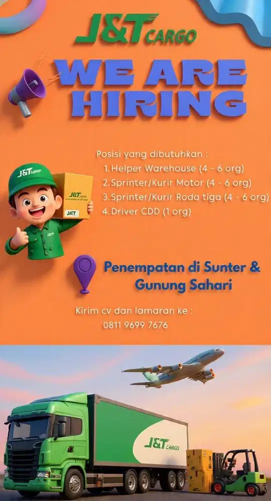Dibutuhkan segera Driver, Helper, Kurir Motor, Kurir, Admin Ekspedisi