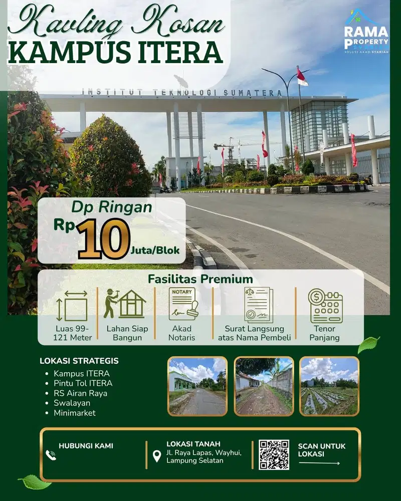 KAVLING ekslusif 100 MTR DARI JALAN UTAMA RAYA LAPAS