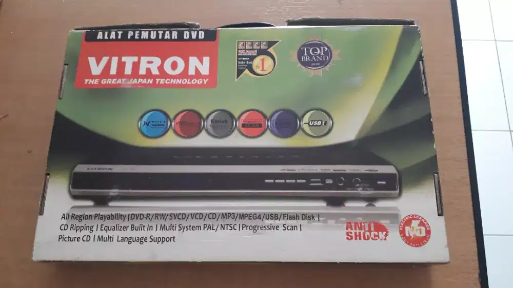 Alat Pemutar DVD VITRON: DVD-R/RW/SVCD/VCD/CD/MP3/MPEGA/USB/Flash Disk