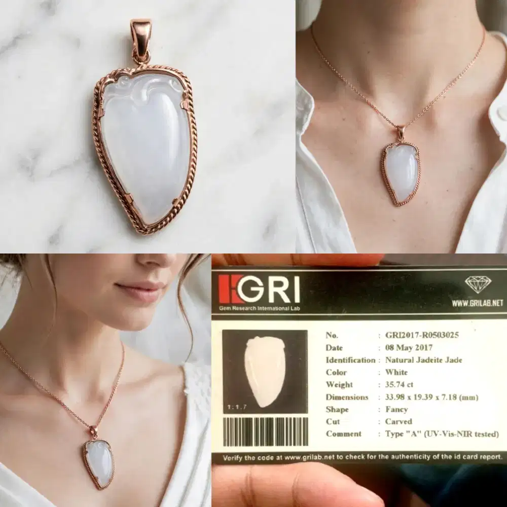 Liontin Giok Icy Kristal Ruyi cilli Jadeite Jade Type A 35 ct memo GRI