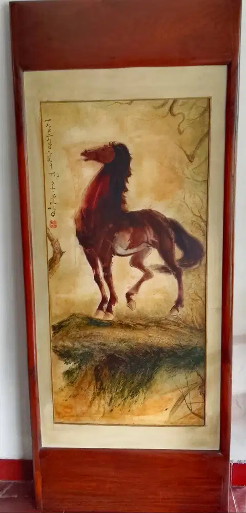 Shio Kuda oil on board painting, studio old master Lee Man Fong