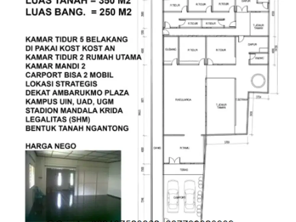 LT 354 LB250 TIMOHO MUJA MUJU UMBULHARJO TANAH RUMAH HOMESTAY DEKAT BALAIKOTA, APMD, UIN, BACIRO, KUSUMANEGARA, AMPLAZ, GOWOK, SMAN 8, GEDONGKUNING