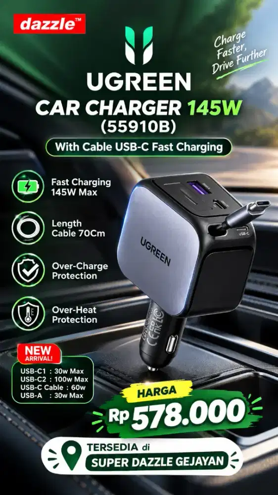 UGREEN CAR CHARGER 145W (55910B)