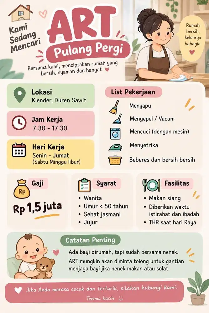 Dicari ART PP Klender Duren Sawit