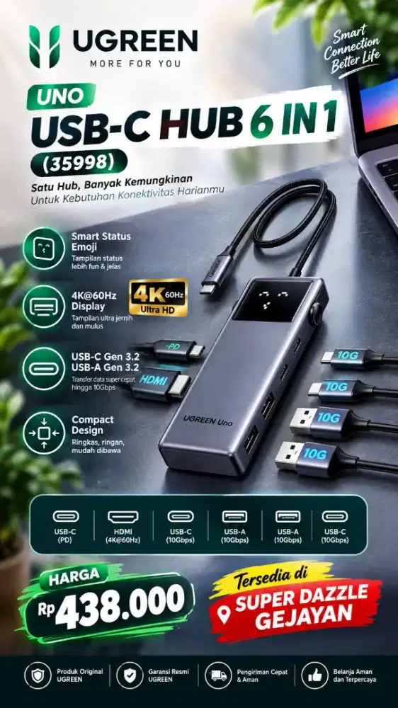 UGREEN UNO USB C HUB 6-IN-1 (35998)