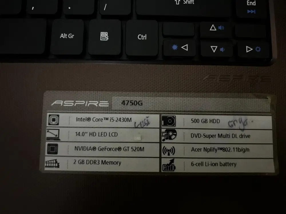 Acer Aspire 4750G Core i5 NVIDIA — Normal Siap Pakai!