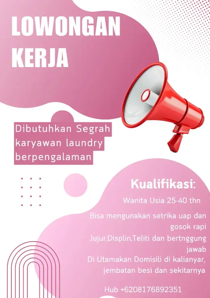 Di Butuhkan karyawan Hoki Laundry