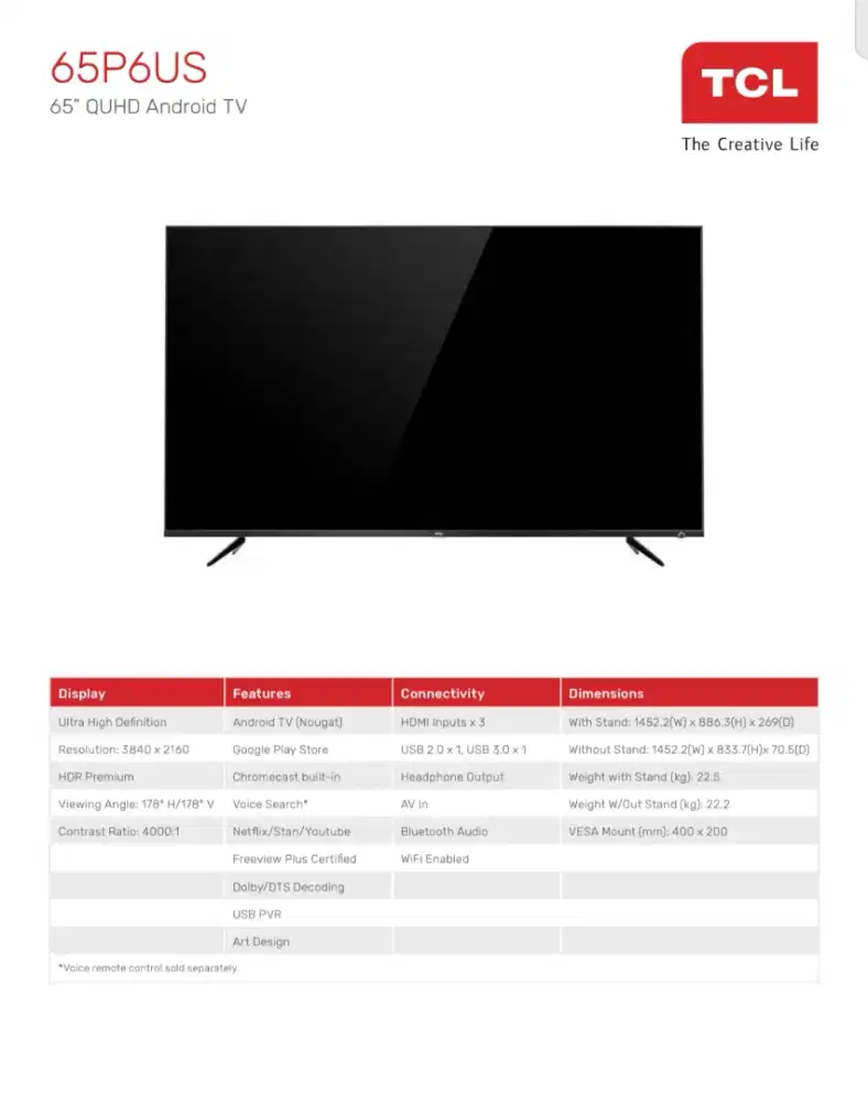 Smart TV TCL 65P6US