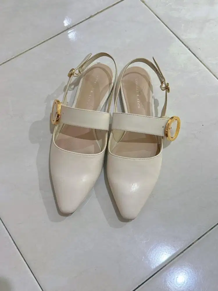 Buckled Strap Slingback Flat Shoes Charles & Keith
