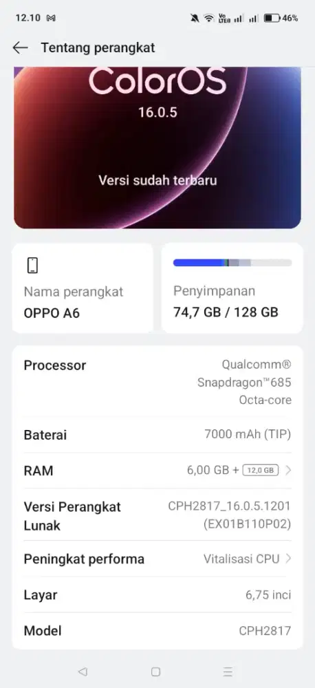 Jual oppo A6 6/128gb