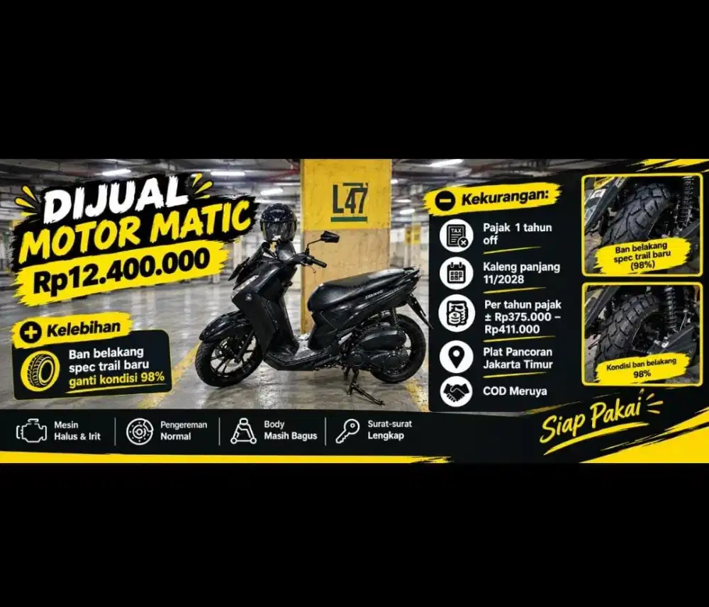 Metic yamaha lexi hitam display digital