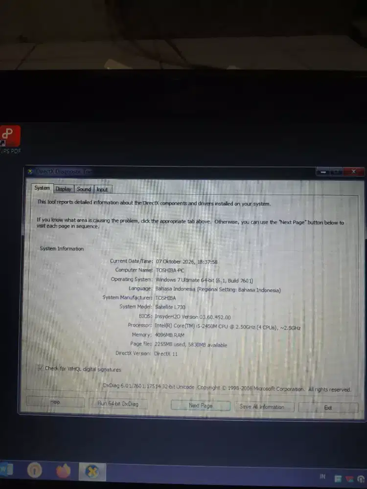 Laptop Thosiba L730