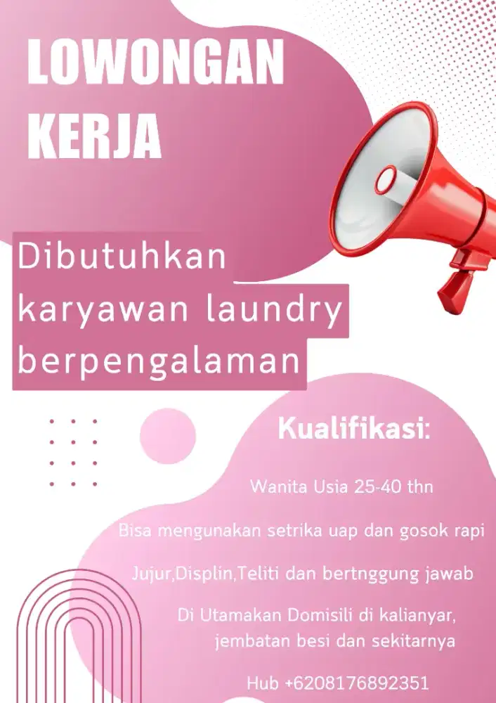 Di Butuhkan karyawan Hoki Laundry