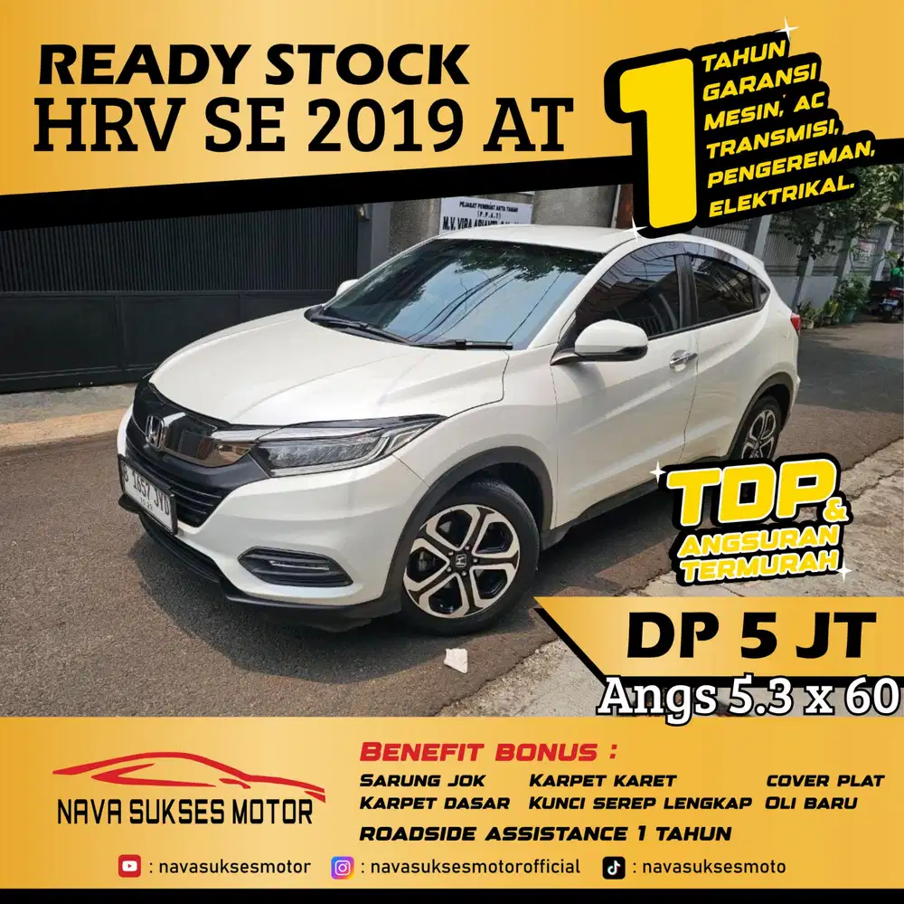 TDP 5 Jt Angs Termurah Honda HRV SE 2019 Matic Putih Low Km Like New