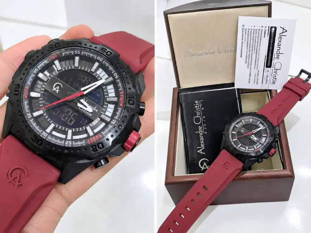 Jam Tangan Pria Digital Analog Alexandre Christie #Red Maroon