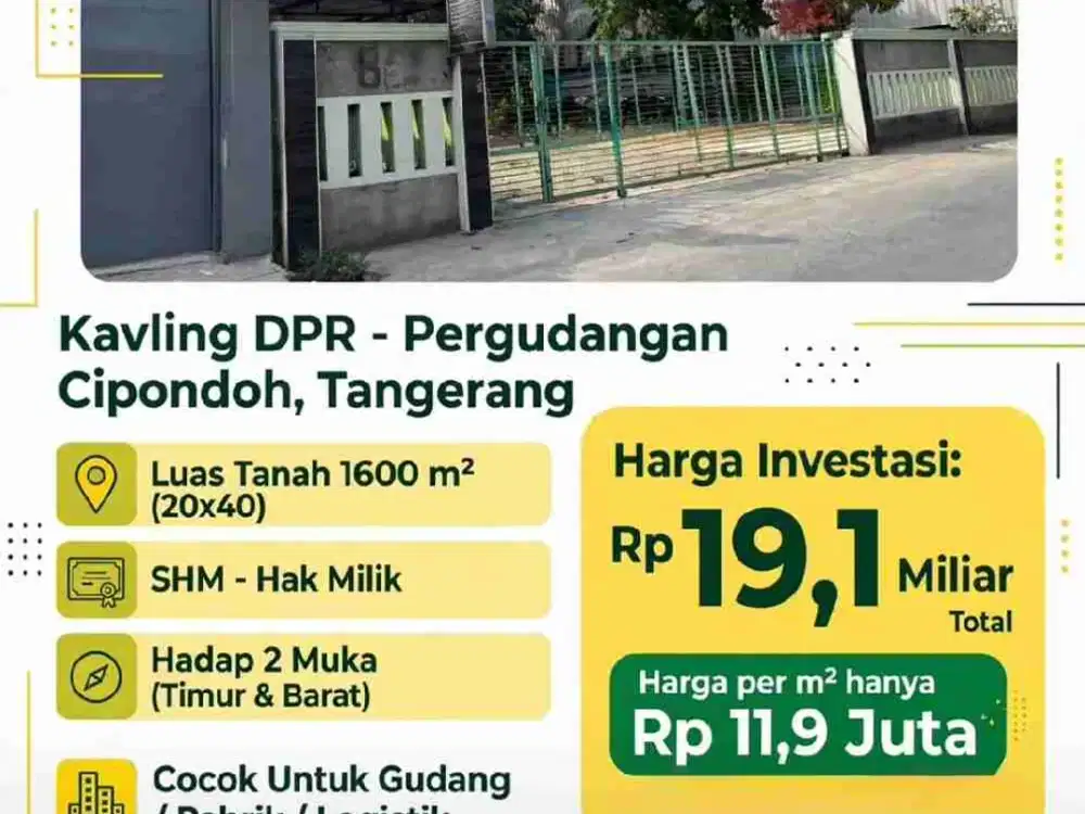Di jual cepat tanah kavling dpr Cipondoh tangerang.