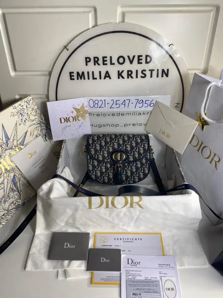 Preloved 2022 Medium Dior Bobby Bag Blue Oblique