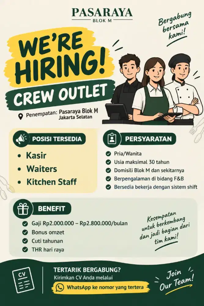 Lowongan restaurant pasaraya blok m