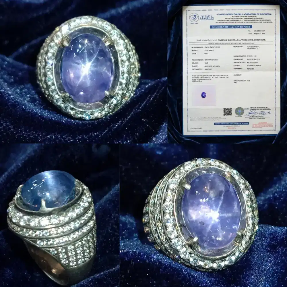 Blue Sapphire Star No Heat Sri Lanka 11.05 ct sertifikat AGL